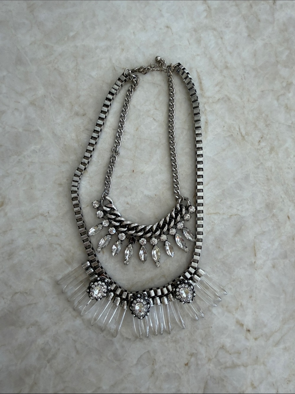Silver Crystal Statement Necklace - Women Jewelry